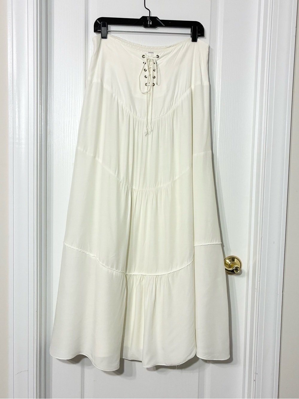 DV Dolce Vita Lace Up Boho Tiered Maxi Skirt Ivory Size Large